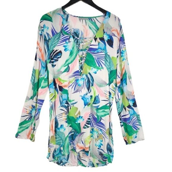 La Blanca In The Moment Floral Paradise Printed Tunic Beach Cover-Up - Picture 3 of 8